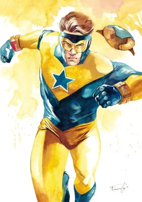 Denny Fernandez | Booster Gold Watercolor Pin Up | Raremarq (Buy It Now)