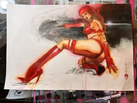 New Elektra vs Bullseye Color Original Comic Art MARK BEACHUM Marvel Daredevil