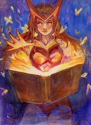Mog Park | Scarlet Witch with Spell Book Original Painting | Raremarq (Buy It Now)