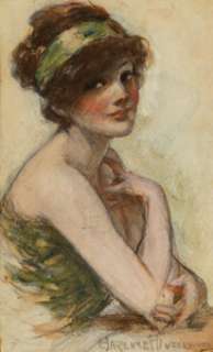 Underwood, Clarence F. | Clarence F. Underwood - Lady in Green Painting Original Art (c. 1900s).... | Heritage