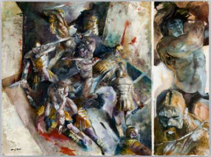 Unidentified artist - superhero sketches - Louis Baker and Mielan Zebrowski - Conan Paintings Original Art Group of 2 (undated).... (Total: 2 Original Art)