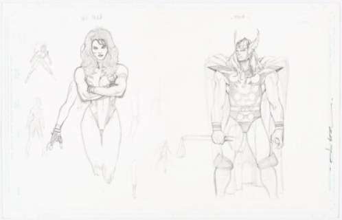 Coipel, Olivier | Olivier Coipel - She-Hulk and Thor Character Study Illustration Original Art (c. 2003).... | Heritage