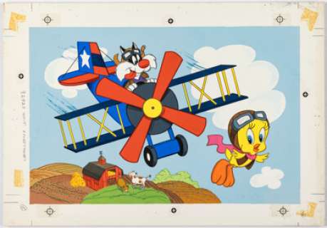 Whitman Artist Looney Tunes #82727 Sylvester and Tweety Bird Puzzle Tray Painting Original Art (Whitman, c. 1980s). | Heritage