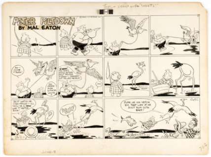 Mal Eaton Peter Piltdown Sunday Comic Strip Original Art dated 6-9-46 (New York Tribune, 1946).