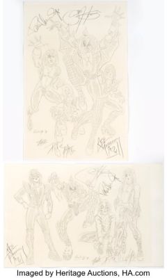 John Romita Jr. - KISS Illustrations Original Art Group of 2 Signed by Stan Lee and KISS (1978). (Total: 2 Original Art) | Heritage