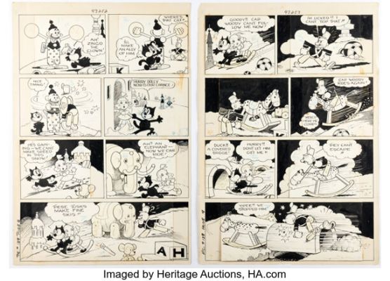 Otto Messmer (as Pat Sullivan) Popular Comics #129 Felix the Cat Story Pages 8 and 9 Original Art (Dell, 1946).). (Total: 2 Original Art) | Heritage