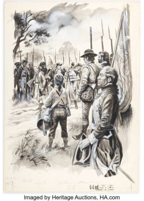 Gerry Embleton "The British Defeat at Saratoga" Look and Learn #81 Illustration Original Art dated 8-3-63 (Fleetway, 1963). | Heritage
