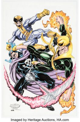 John Byrne and Steve Lydic - Iron Fist vs. Batroc and Grim Reaper Specialty Illustration Original Art (2015). | Heritage