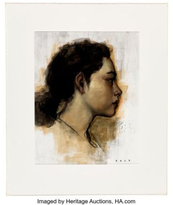 Paul Lee (as Poly) - Woman in Profile Painting Original Art (undated).