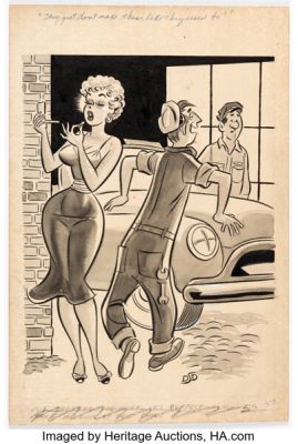 Dan DeCarlo Jest July 1956 Single Panel Gag Cartoon Illustration Original Art (Humorama, 1956). | Heritage