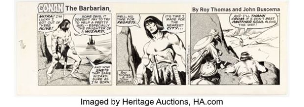John Buscema Conan the Barbarian Daily Comic Strip Original Art dated 10-21-78 (Register and Tribune Syndicate, 1978). | Heritage