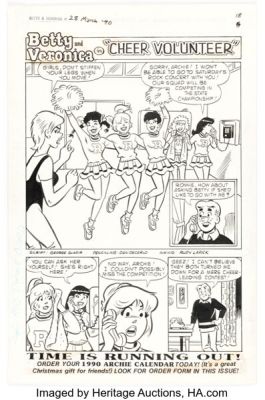 Dan DeCarlo and Rudy Lapick Betty and Veronica #28 "Cheer Volunteer" Complete 5-Page Story Original Art (Archie, 1990). (Total: 5 Original Art) | Heritage