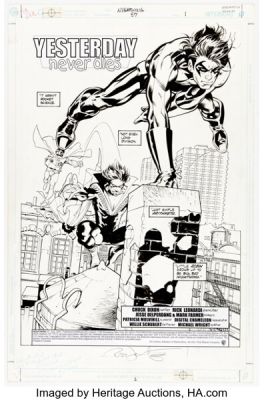 Rick Leonardi, Jesse Delperdang, and Mark Farmer Nightwing #57 Splash Page 1 Original Art (DC, 2001).