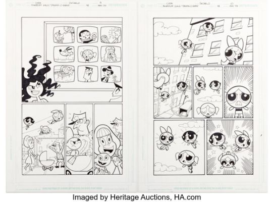 Christopher Cook and Mike DeCarlo The Powerpuff Girls #48 "Drama-O-Rama" Story Pages 9-10 Original Art (DC, 2004). (Total: 2 Original Art) | Heritage