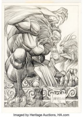 Ruben Meriggi Crimson Embrace V: A Gallery Girls Collection Pin-Up Illustration Original Art (SQP, 1999). | Heritage