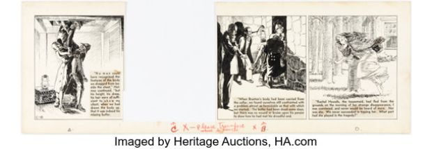 Leo O’Mealia Sherlock Holmes #C-18 "The Last of Brunton" Partial Daily Comic Strip Original Art dated 10-7-30 (Bell Syndicate, 1930). | Heritage