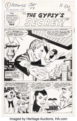 Larry Lieber and George Roussos (as George Bell) Tales to Astonish #55 Wasp Story Page 1 Original Art (Marvel, 1964). | Heritage