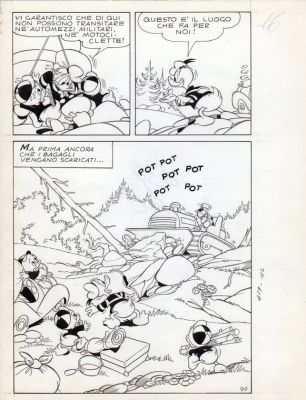 Luciano Bottaro | Tavola originale Disney per Topolino 439 ‘Paperino e il bosco del silenzio’ Cm.25 x 32,5. Anno 1964. Pag.142. | Art e Fumetto