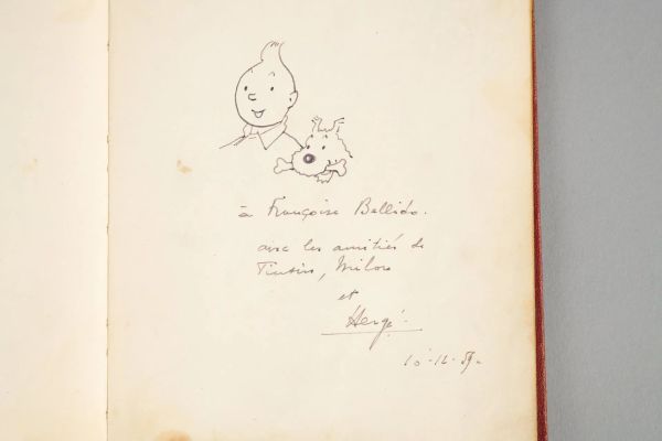 Hergé Tintin Belle... | Lot 190 - HERGÉ Tintin Belle dédicace datée 1959 dans un livre... | Neo Enchères