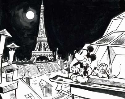 Mickey Mouse and Pluto in Paris at Night - Original Painting - Tony Fernandez  - Art original | Catawiki