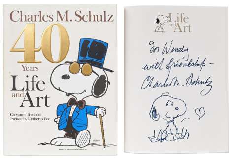 Charles M. Schulz Signed 1st Edition, 1st Printing of "40 Years Life and Art" With Original Hand-Drawn Large Sketch of… | misc / divers