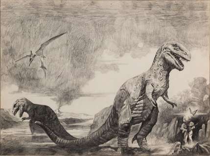 Sanjulián signed original pencil rough for the Dinosaur Tales by Ray Bradbury cover painting. | Profiles in History