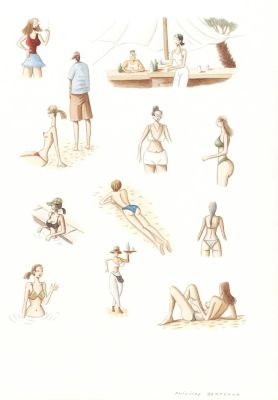Philippe Bertrand = Vacances au soleil, dessin original à l’aquarelle. Dimensions : 30 cm x 40 cm. - Lot 231 : Philippe Bertrand = Vacances au soleil, dessin original à…