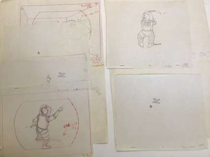 Tintin - 6x Croquis préparatoire pour film d animation - Tintin - On a marché sur la lune (années 60) - Unique | Catawiki