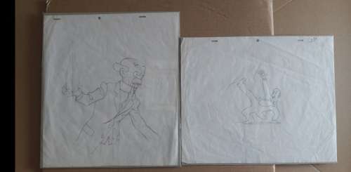 Tintin - 2x croquis originale - Fruit d Or - Tournesol et Nestor - Loose page (1980) | Catawiki