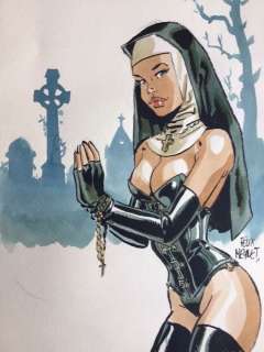 Meynet, Félix - Dessin original couleur - Présence insolite au cimetière... | Catawiki