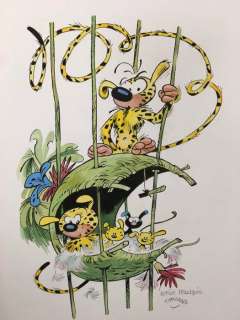 Frisano, Thomas - Dessin original couleur - Hommage Ã  Franquin - Marsupilami | Catawiki