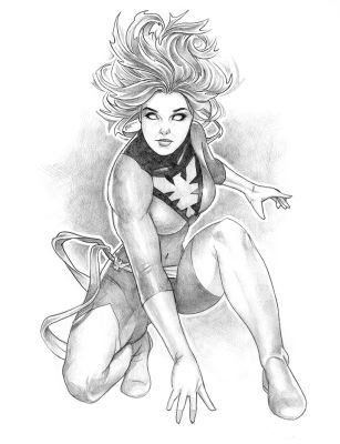 Dave Nestler - "Phoenix, Superhero landing" original pencil sketch from Dave Nestler