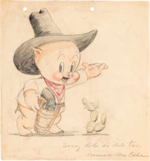 Norman McCabe - Porky Pig Illustration Original Art (Warner Brothers, undated).... | Heritage