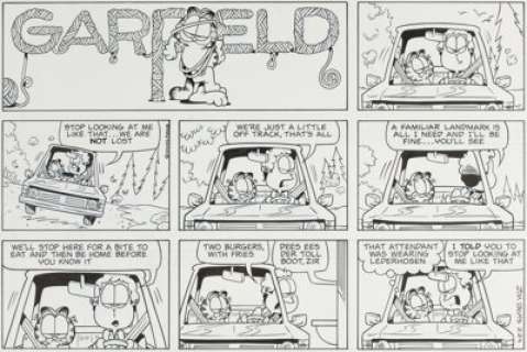 Jim Davis Garfield Sunday Comic Strip Original Art dated 2-24-02 (PAWS, 2002). | Heritage