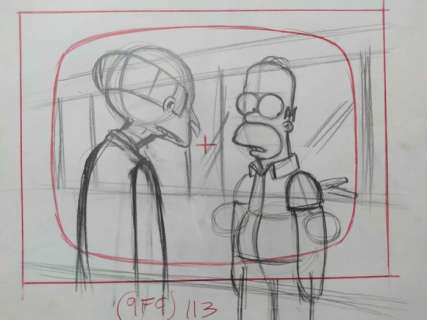 The Simpsons - Original drawing of Homer Simpson and Mr. Burns - Unique | Catawiki