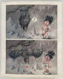 Hausman - Originele pagina in kleur - gagplaat Zunie met verliefde vleermuis - Zunie, enfin seule (jaren ’90) | Catawiki