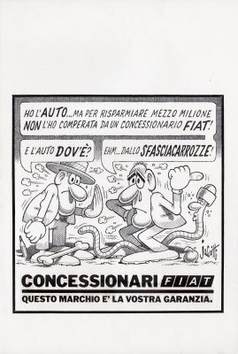 Benito Jacovitti | Pubblicità Concessionario Fiat: Sfasciacarrozze | Tavole Originali
