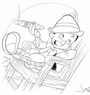 Pinocchio Smoking a Cigar - Original Drawing - Jaume Esteve Signed - Pencil Art | Catawiki