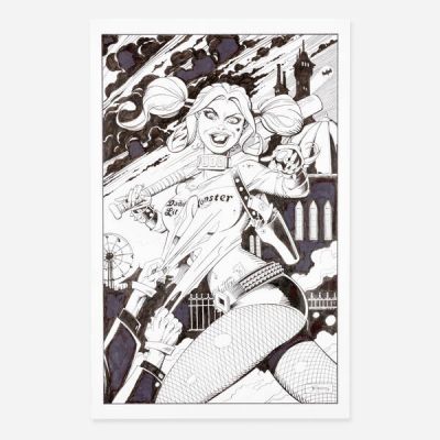 Val Semeiks | Lot 351 - Harley Quinn Illustration Original Art (2024) | Landry Pop Auctions