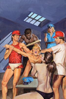 EMANUELE TAGLIETTI - Copertina per La Poliziotta 26 ‘Due palle e una mazza’. Cm 26 x 36,5. China su cartoncino rigido. Anno di esecuzione 1982.