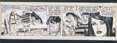 Wayne Boring | Wayne Boring Strip Art with Lovely Lady + Dolphin 10-9-1969 Issue Davy Jones Page 10-9-69 | Koch Comic Art