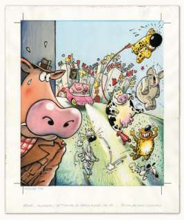 Johan de Moor - LA VACHE Technique mixte sur papier 34x29 cm. Signée Affiche