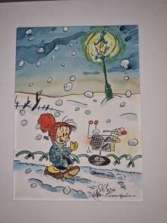 Stibane | Le petit Noël et l’Elaoin - Aquarelle originale d’après Franquin | Catawiki