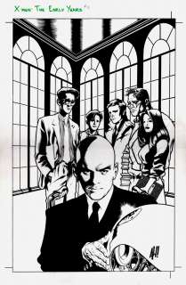 Adam Hughes - x-men: the early years #12 cover (professor x, cyclops, angel, iceman, beast, sexy marvel girl:jean grey) large art - 1995