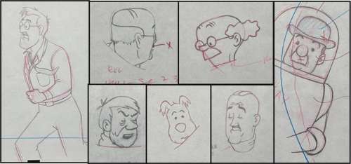 Hergé / Studios Larry Harmon | Tintin - 7x Original drawing - Milou, Tournesol, Dupond,.. - On a marché sur la lune - (1960’s) | Catawiki