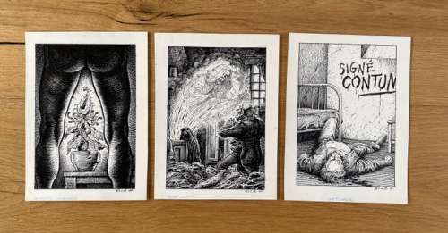 Solé, Jean | Solé, Jean - 3x Dessin original - Chats, femmes et autres machines cruelles | Catawiki