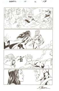 Scott Hanna - R. E. B. E. L. S. #17 p. 12 - adam strange, captain comet & blackfire action - 2010 signed