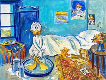 Tony Fernandez | Donald Duck inspired by Picasso’s "The Blue Room" - Original Painting - Signed by Tony Fernandez | Catawiki