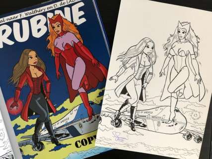 Schokaert, Pascal | Schokaert, Pascal - Originele pagina + Album - Supers - Rubine & Natasja - Hommage aan Walthéry en de Lazare | Catawiki