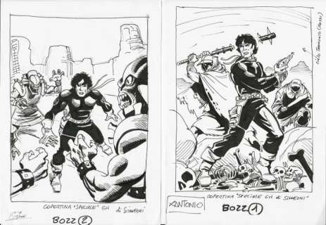 Gigi Simeoni | Gregory Hunter # 18 - Gigi Simeoni - 2x bozzetti di copertina "La terra delle lunghe ombre..." - Exemplaire unique - (2001) | Catawiki